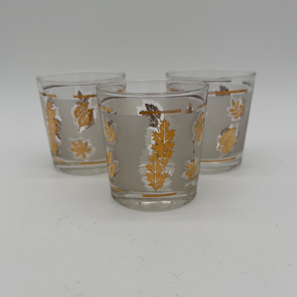 6 Oz Old Fashioned Golden Foliage by Libbey Glass Company Vintage Set of 3